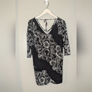 Elegant Y2K Bubble Black and White Paisley Dress - Small